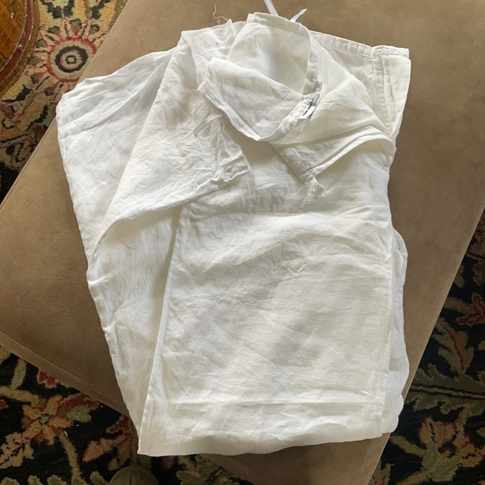 Vera Varelli White Linen Vintage Lined Pants Frayed Edge